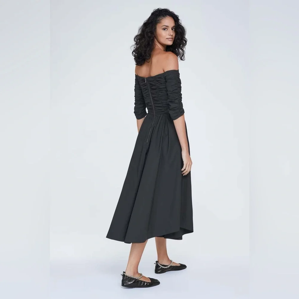 DOROTHEE SCHUMACHER poplin power midi off the shoulder dress in black